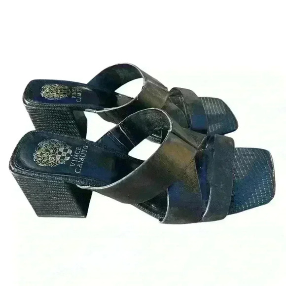 EUC Vince Camuto Jestimel Black Leather Slide Sandals Sz 8.5 EUC - Picture 1 of 7